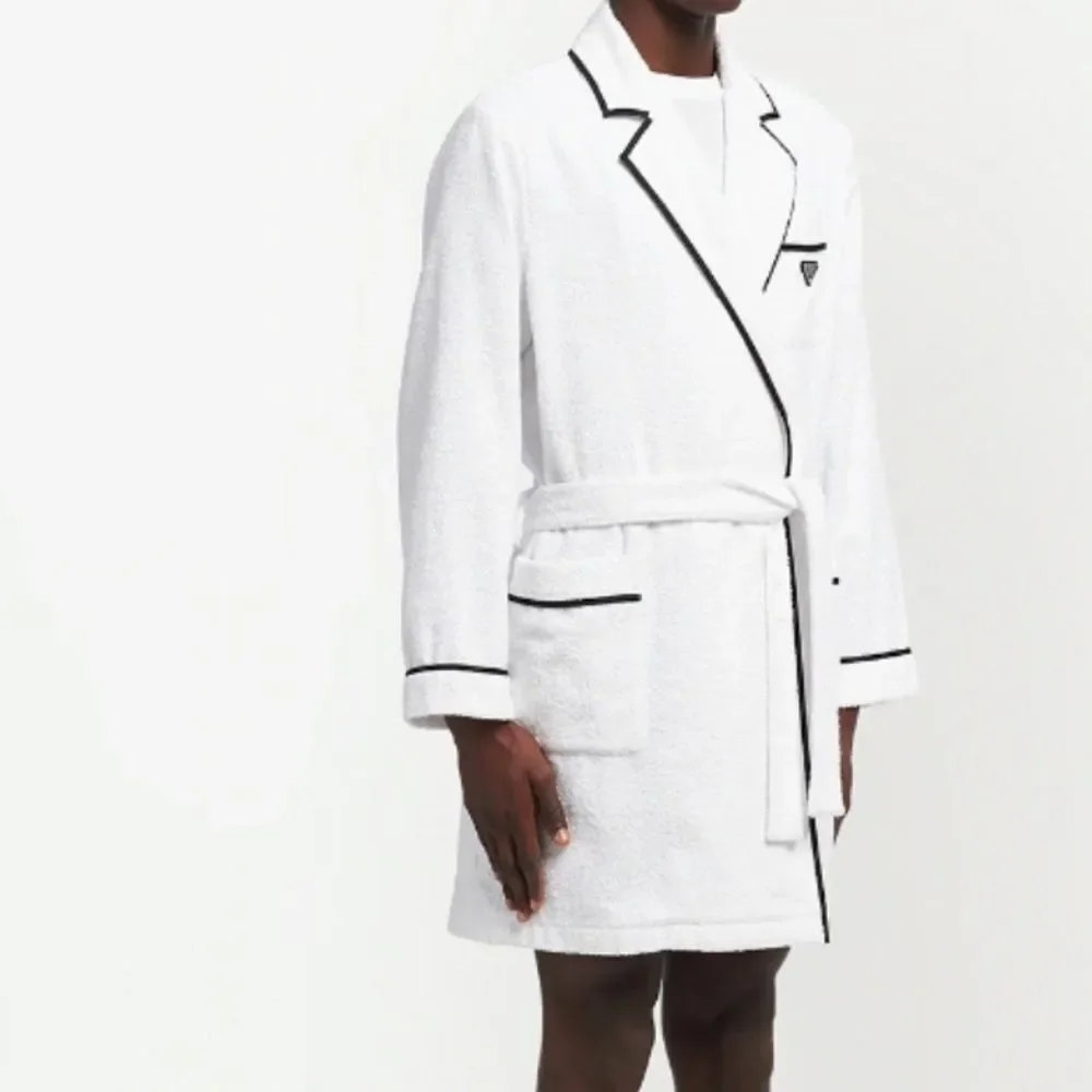NWT Prada Triangle Logo White with Black Trim Unisex Robe Size XS - Picture 3 of 8